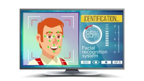 Face Recognition And Identification Vector. Face Recognition Technology. Face On Stock Illustration