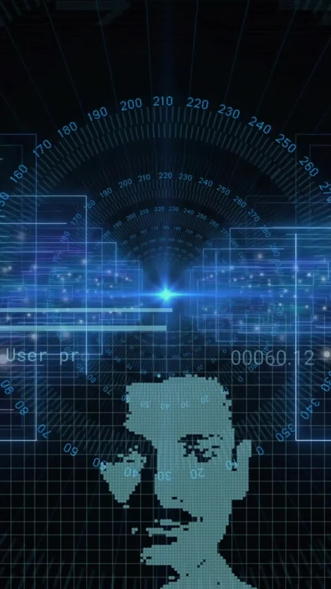 Face recognition animation over futuristic interface with data and user profile Stock Footage 320034775