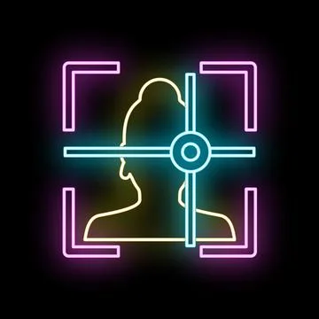 Face recognition biometric scanning with neon outline Stock Illustration