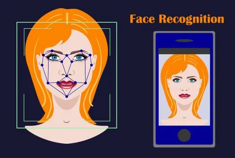 Face recognition biometric security system with a face of woman Stock Illustration