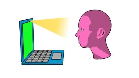 Face recognition , biometric verification scan ray from laptop computer Stock Illustration