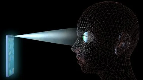 Face recognition , biometric verification scan in smart phone to Wireframe face Stock Illustration