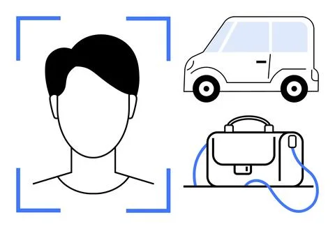 Face Recognition with Car and Briefcase Elements Representing Identity Veri.. Stock Illustration