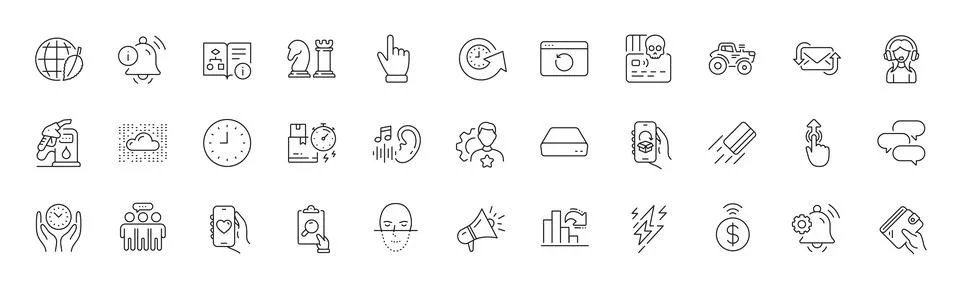 Face recognition, Cloud system and Recovery internet line icons. For web app Stock Illustration