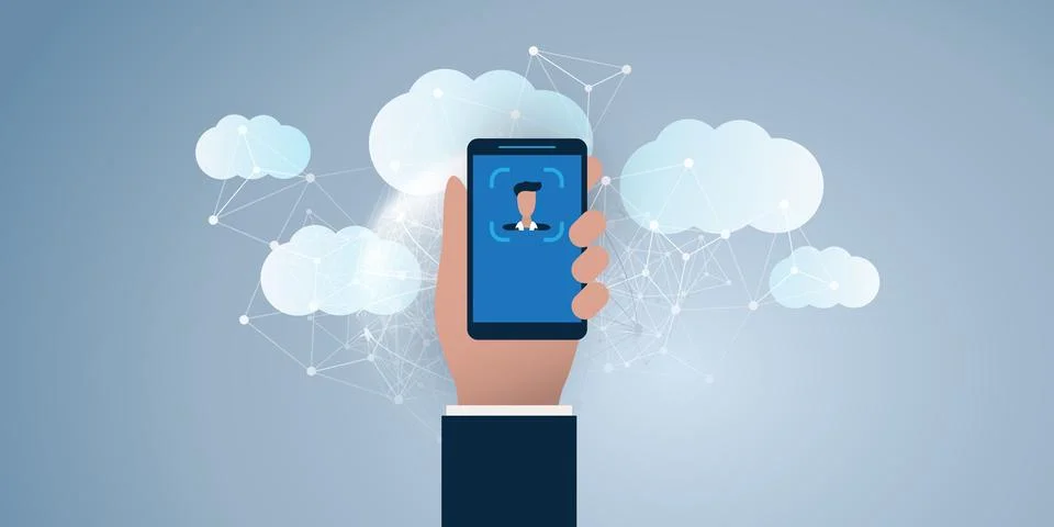 Face Recognition Concept Design -  User Authentication by Face for Cloud Sy.. 스톡 일러스트
