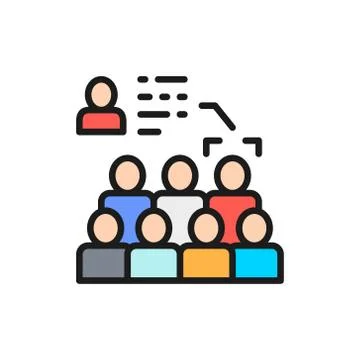 Face recognition in the crowd, face identification flat color line icon. Stock Illustration