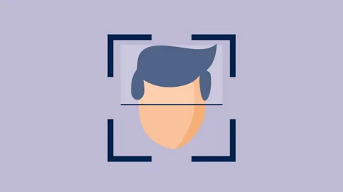 Face recognition icon, Artificial Intelligence 2d Animation with Alpha Matte Stock Footage 335732806