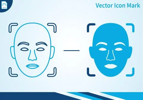 Face recognition icon in outline and glyph style vector mark. Illustrazione stock