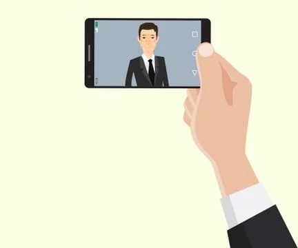 Face recognition id technology with business man hand holding a smartphone Illustrazione stock