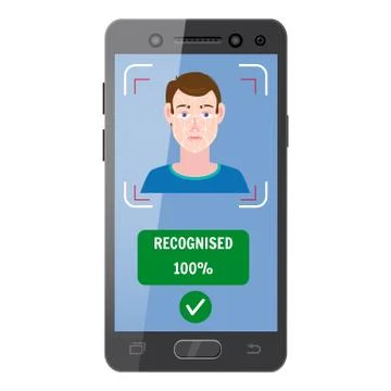 Face recognition. Identification of a biometric person, personality through the Stock Illustration