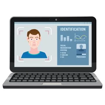 Face recognition. Identification of a biometric person, personality through the Stock Illustration