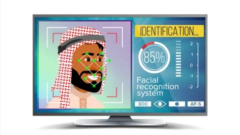 Face Recognition, Identification System . Face Recognition Technology. Arab Face Stock Illustration