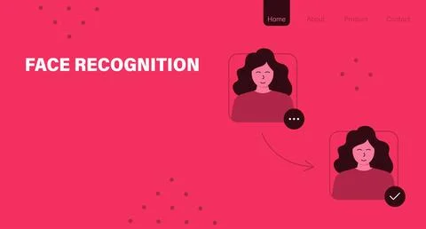 Face recognition landing page template. Red monocolor Illustrazione stock