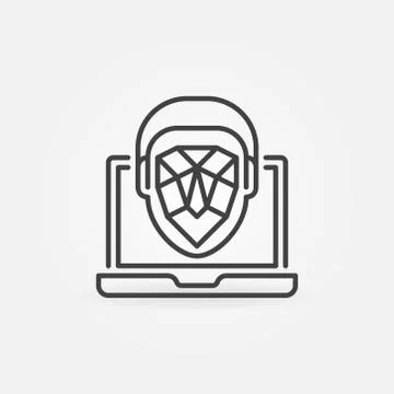 Face Recognition on Laptop vector thin line concept icon Illustrazione stock