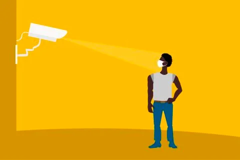 Face recognition in a medical mask, computer vision problems in a modern Stock Illustration