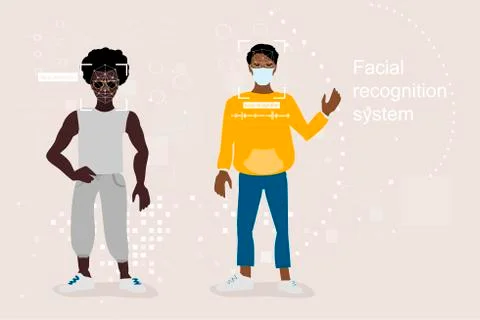 Face recognition in a medical mask, computer vision problems in a modern Stock Illustration