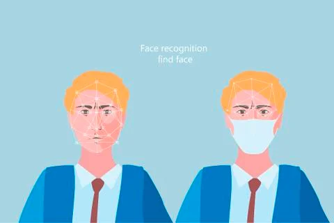 Face recognition in a medical mask, computer vision problems in a modern Stock Illustration