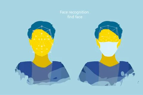 Face recognition in a medical mask, computer vision problems in a modern 库存插图