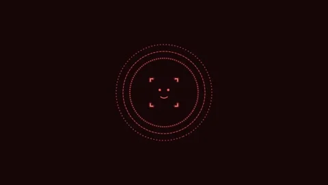 Face recognition scan line icon with rotating rings, red neon style 스톡 동영상 342595433