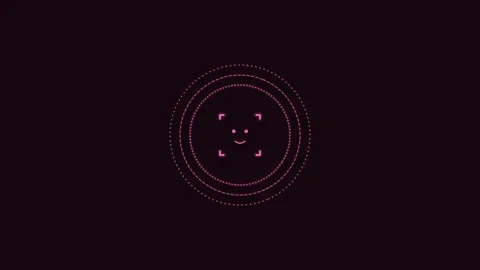 Face recognition scan line icon with rotating rings, pink neon style Stock Footage 342595436