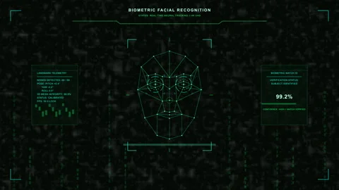 Face recognition scanning motion graphic with green data matrix Stock Footage 346539837