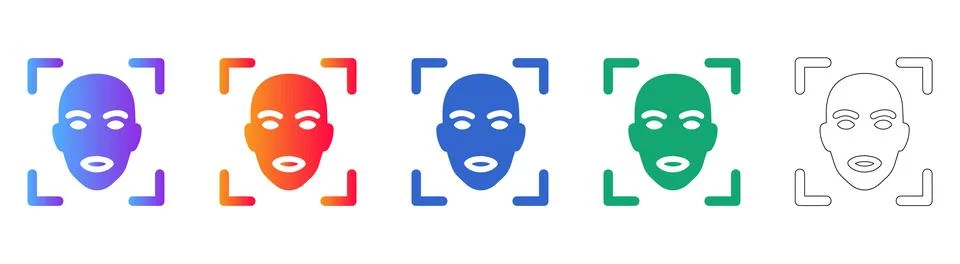 Face Recognition Security Icon Set Stock Illustration