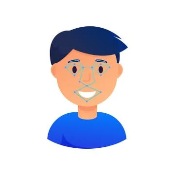 Face recognition security system analyze face elements Stock Illustration