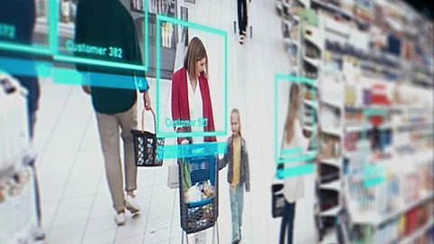 Face Recognition Software Supermarket Stock Footage 300989782