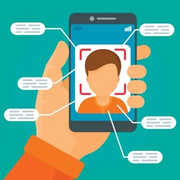 Face recognition system concept background, flat style 스톡 일러스트