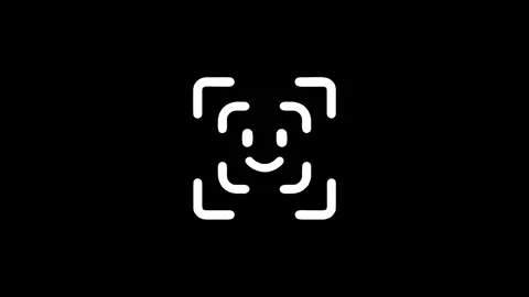 Face recognition system with glitch effect and smiley face on black background Stock Footage 320210111
