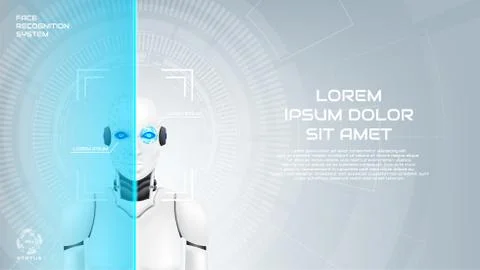Face recognition system of mechanical humanoid web banner Stock Illustration