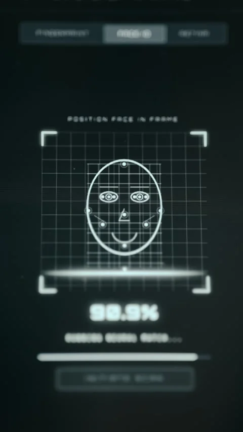 Face recognition system running biometric authentication process, result Stock Footage 332893419