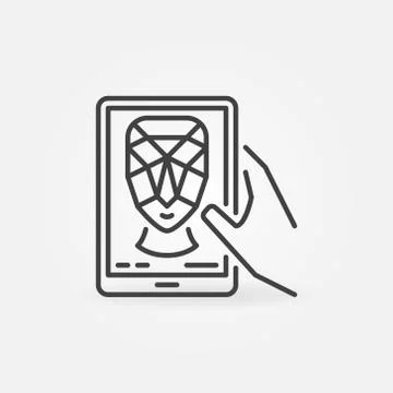 Face Recognition on Tablet vector concept outline icon Stock Illustration