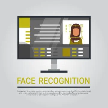 Face Recognition Technology Computer Scanning Muslim Woman User Biometric Stock Illustration