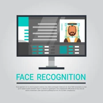 Face Recognition Technology Computer Scanning Muslim Male User Biometric Stock Illustration