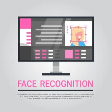 Face Recognition Technology Computer Security System Scanning Female User Stock Illustration