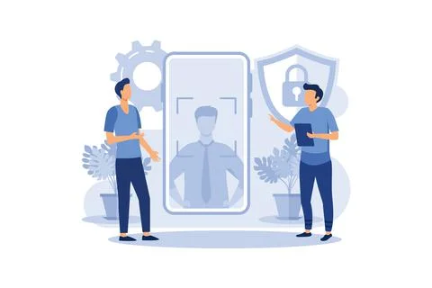 Face Recognition Technology Concept, Showing a mobile apps with biometric fac Stock Illustration