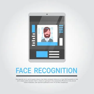 Face Recognition Technology Digital Tablet Security System Scanning Male User Stock Illustration
