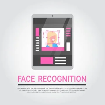Face Recognition Technology Digital Tablet Security System Scanning Female User Stock Illustration