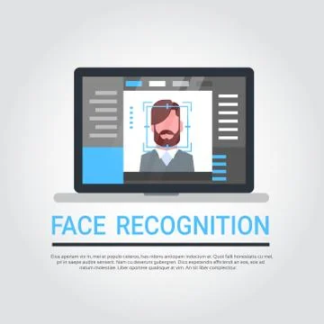 Face Recognition Technology Laptop Computer Security System Scanning Male User Ilustración de archivo