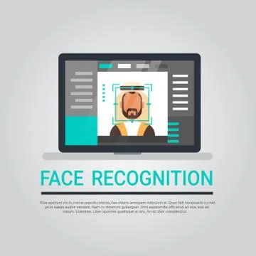 Face Recognition Technology Laptop Computer Security System Scanning Arab Man Stock Illustration