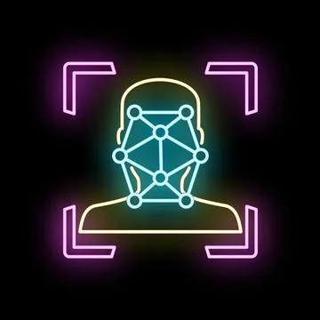 Face recognition technology with neon biometric scan Stock Illustration