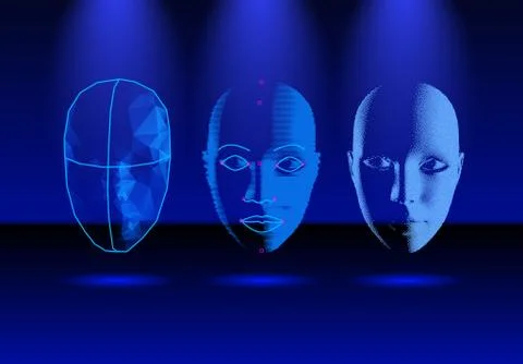 Face recognition technology in progress, from old science to modern smartphon Stock Illustration