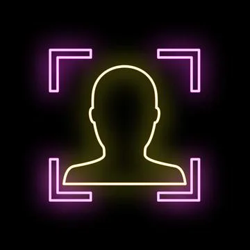 Face recognition technology scanning human profile neon icon Stock Illustration
