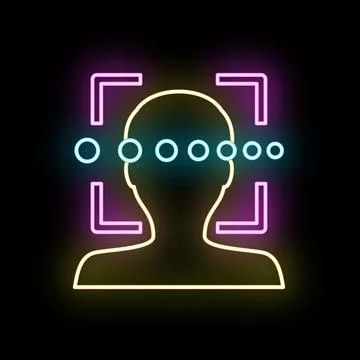 Face recognition technology scanning person neon icon Stock Illustration
