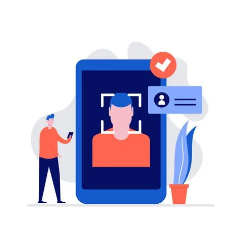 Face recognition vector illustration concept with characters. Modern flat sty Stock Illustration