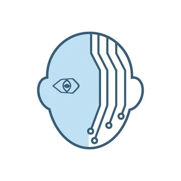 Face of robot AI icon in lines design on white background, technology circu.. Stock Illustration