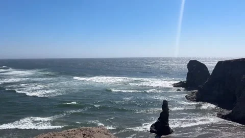 Face Rock Oregon Coast Panorama With Powerful Pacific Waves Video stock 342178207