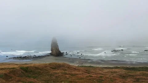 Face Rock State Scenic viewpoint in Bandon, Oregon in fog Stock Footage 278185105