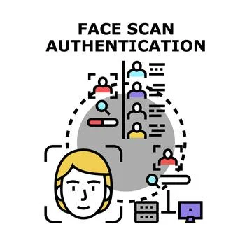 Face scan authentication identifying biometric access control 스톡 일러스트